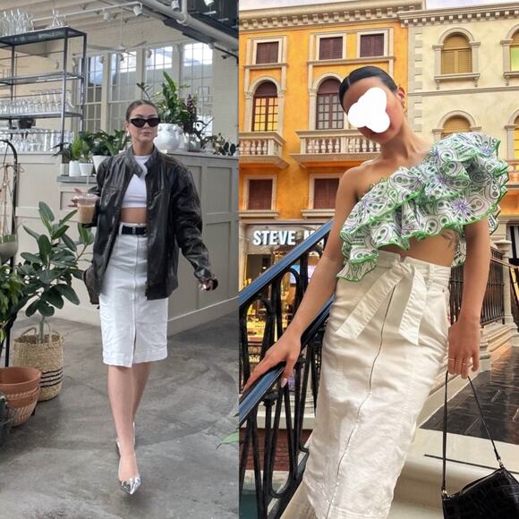 THAKOON COLLECTIVE White Denim Midi Skirt Belted Coquette Trendy Brunch A-Line - Picture 12 of 13